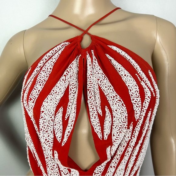 HAUTE HIPPIE CUTOUT BEADED SILK MIDI DRESS - Picture 3 of 13